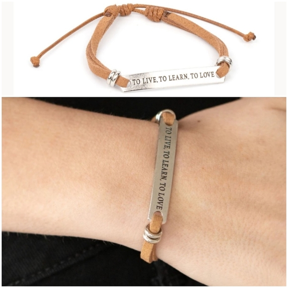 TO LIVE, TO LEARN, TO LOVE BROWN PULL CORD BRACELET